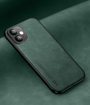 Кожаный чехол XnE iPhone 12 с металлической вставкой Green (36160-08)