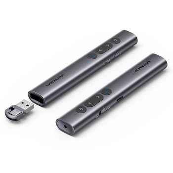 Презентер бездротовий Vention USB-A / USB-C Зелений лазер акумуляторний 50 м Сірий (KQJH0)