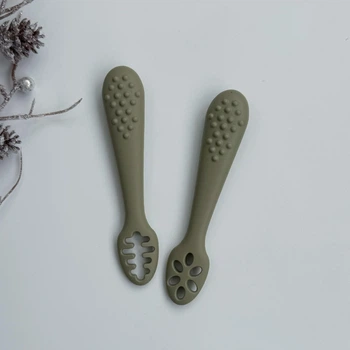 Прибори pre-spoon для годування, набір 2 шт дитячі силіконові, колір Хакі