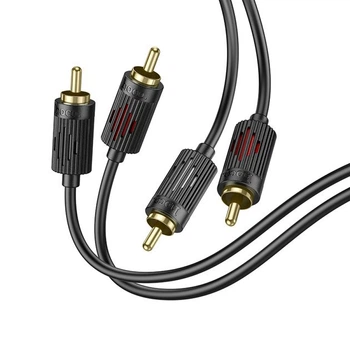 Кабель RCA 2 на 2 для подключения аудио устройств 1.5 м с золочеными контактами из меди черный