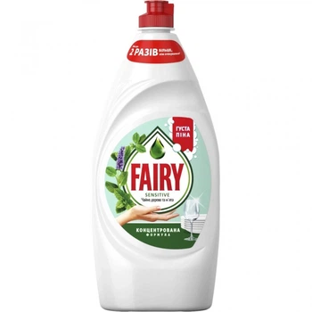 Засіб для ручного миття посуду Fairy Sensitive Чайне дерево та М'ята 900 мл (4015400958130/8006530111577) (18782)