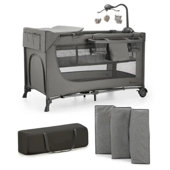 Ліжко-манеж 2в1 Kinderkraft Joy 2 з пеленатором, Dark Grey