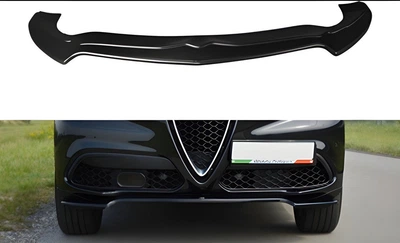 Губа під передній бампер для Alfa Romeo Stelvio 2016+ (пластик, чорний глянець)