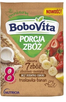 BoboVita Porcja Zbóż молочна мультизернова каша 7 злаків з вівсом, полуницею та бананом, 8+ міс.