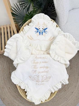 Утепленная крыжма-унисекс Family Tradition велюровая махра плюш с вышивкой и оборками айвори Небесные ласточки