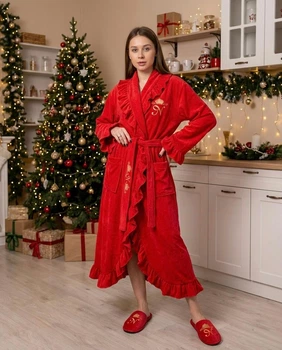 Жіночий халат Family Tradition мікрофібра з вишивкою L червоний Принцеса Ніно