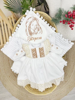 Крестильный набор для девочки Family Tradition велюровая махра плюш велюр с вышивкой белый Дитя и мать