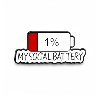 Значок BROCHE брошь бижутерия Батарейка My Social Battery 1% белый BRGV115304