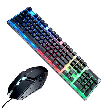 Игровая клавиатура и мышь Hoco GM18 черная противоударная с подсветкой для ПК