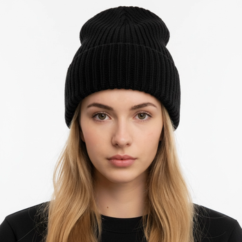 Женская шапка бини LOVELY Oversize Rib – рубчик Черный