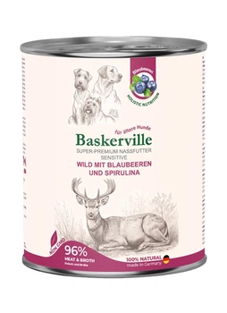 Упаковка влажного корма для собак Baskerville Sensitive оленина с черникой и спирулиной 800г 6шт
