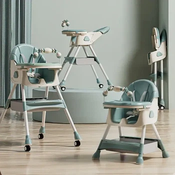 Детский стульчик-шезлонг для кормления BabyChair Z901 голубой с регулируемой спинкой и столиком 2в1