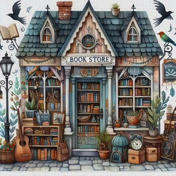 Набір для вишивання за нанесеною на канву схемою "Book Store".AIDA 14CT printed, 30*30 см