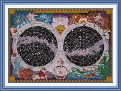Набор для вышивания по нанесённой на канву схеме “Nighttime Star Chart”.AIDA 14CT printed , 73*54 см.