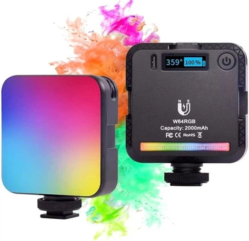 Накамерный видеосвет LED RGB W64 для фото и видео съемки с регулировкой температуры 2500K-9000K 800 люксов