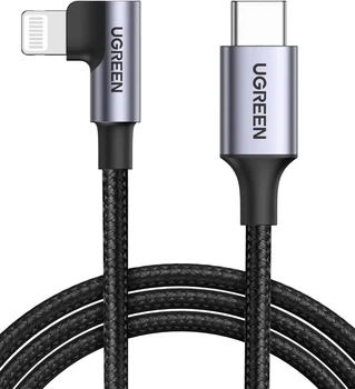 Кабель зарядний UGREEN USB-C to Lightning MFi з кутом 90 градусів 1.5 м Black (US305)