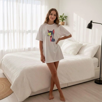 Детская футболка свободного кроя для дома и сна onesize134-164 белый