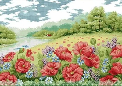 Набор для вышивания по нанесённой на канву схеме "Poppy garden". AIDA 14CT printed 72*52 см
