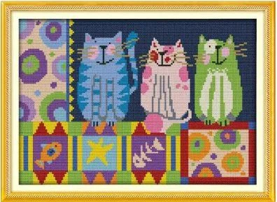 Набір для вишивання за нанесеною на канву схемою "Abstract painting cats". AIDA 14CT printed 34*26 см