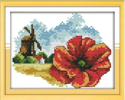 Набір для вишивання за нанесеною на канву схемою "June flower". AIDA 14CT printed 18*15 см