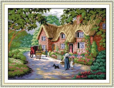 Набор для вышивания по нанесённой на канву схеме "Life in countryside ".AIDA 14CT printed , 47*36 см