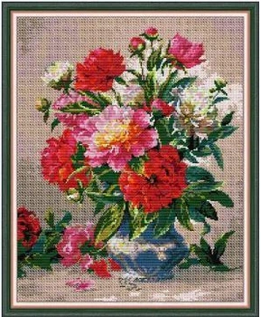 Набор для вышивания по нанесённой на канву схеме "Peonies". AIDA 14CT printed 40*48 см