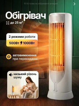 Тепловентилятор керамічний вертикальний електричний дуйчик обігрівач електротепловентилятор для дому офісу спальні квартири дитячої кімнати підлоговий настільний з керамічним нагрівальним елементом захистом від перегріву перекидання кімнатний