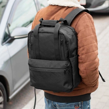 Рюкзак сумка чоловічий PROFI Black чорний міський для ноутбука 15.6 з міцної тканини Cordura та фурнітурою YKK