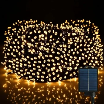 Гирлянда на солнечной батарее 150м 1500LED теплый белый для улицы с пультом управления и USB питанием