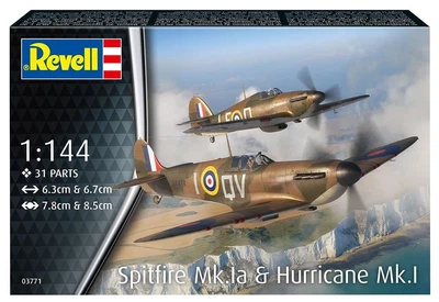 Модель для складання літака Revell Supermarine Spitfire Mk.Ia & Hawker Hurricane Mk.I Масштаб 1:144 31 елемент (4009803003771)