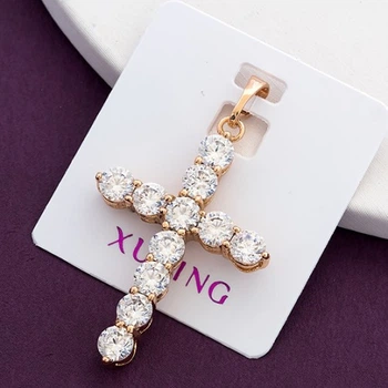Крестик Xuping Jewelry длина с ушком 3.5см на цепочку до 5мм медицинское золото позолота 18К к314