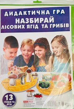 Назбирай лісових ягід та грибів /13 грибів та ягід/. Дидактична гра. Ранок