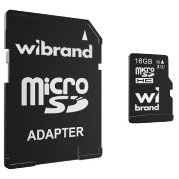 Карта пам'яті Wibrand MicroSDHC 16gb UHS-1 10 Class + Adapter Чорний