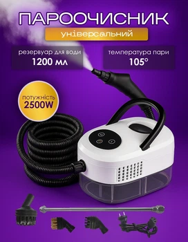 Пароочисник ручний відпарювач для дезінфекції парогенератор портативний з насадками для прибирання 2500W