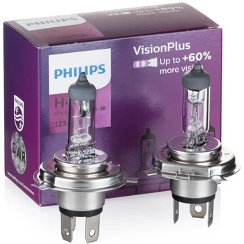 Комплект галогенових ламп PHILIPS H4 12342VPC2 VisionPlus +60% 60/55W 12V P43t (2 шт)