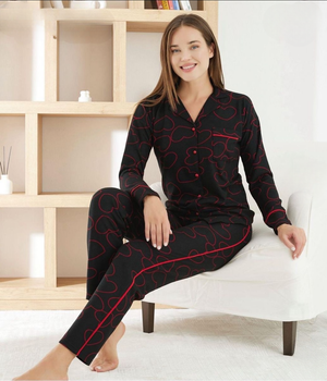 Жіноча тепла піжама Pijamoni Чорний XL Сорочка з штанами 8950-5