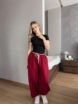 Червоні широкі теплі штани oversize на флісі STYLE HOUSE 42-46