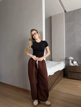 Коричневі широкі теплі штани oversize на флісі STYLE HOUSE 42-46