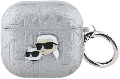 Чехол Karl Lagerfeld Monogram Karl & Choupette Head для Apple AirPods 4 Silver (3666339452131)