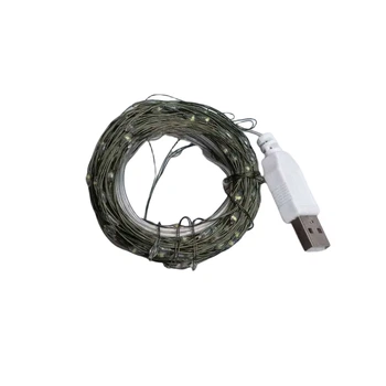 Светодиодная гирлянда Роса 20 м 200 LED USB, зеленый провод, белый свет