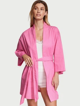 Піжама (Халат + майка + шорти) 3-в-1 Victoria's Secret 3-Piece Cotton Pajama Set S Рожева