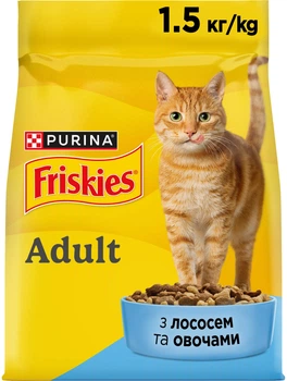 Сухой корм для взрослых котов Purina Friskies с лососем и овощами 1.5 кг (7613033923562)