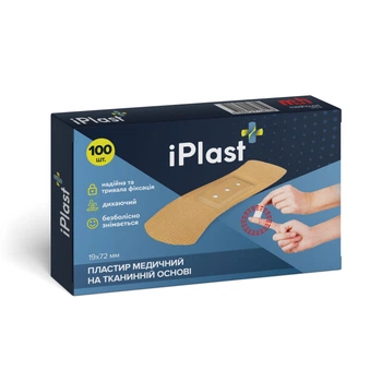Пластир медичний на тканинній основі iPlast 19x72 мм 100 шт Тілесний