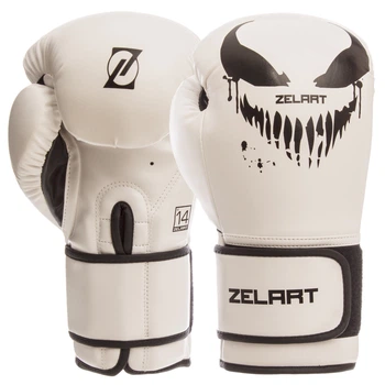 Перчатки боксерские на липучке PU Zelart BO-1370 Размер 10oz Белый-черный