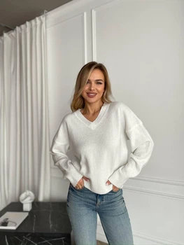 Теплий светр із м'якого трикотажу Оne size 42-48 Білий (5049)
