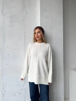Подовжений светр із м'якого трикотажу Оne size 42-48 Білий (4598)