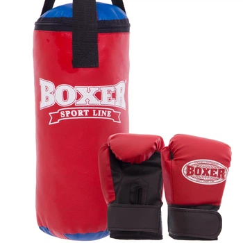 Дитячий боксерський набір груша та рукавички BOXER 1008-2026 h-38 см d-16 см Рукавички 4oz Чорний-червоний