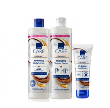 Набор Avon Care Coconut 3-в-1 с маслом кокоса: Питательный лосьон для тела Avon Care Coconut 400 мл + Увлажняющий крем-гель для душа Avon Care Coconut с маслом кокоса 400 мл + Увлажняющий крем для рук Avon Care Coconut 75 мл