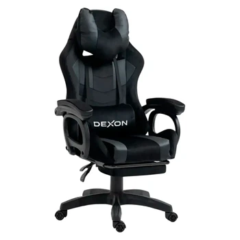 Геймерское кресло DEXON VECTOR G-060 с подставкой для ног, велюр+экокожа, Черный-Черный