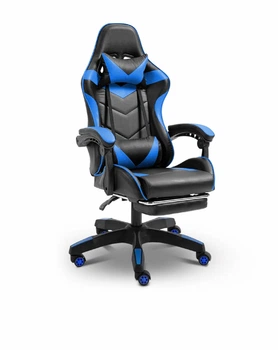 Крісло ігрове GAMING CHAIR G-001 з підставкою для ніг, колір чорний/синій